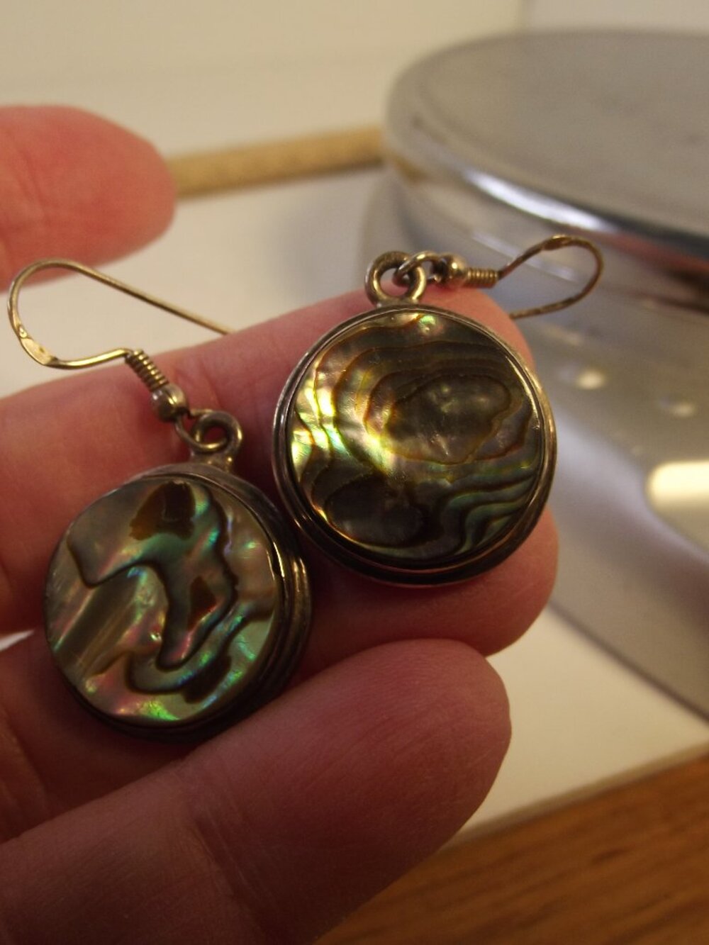 Sterling Silver and Abalone Shell Earrings - Vintage - Pierced
